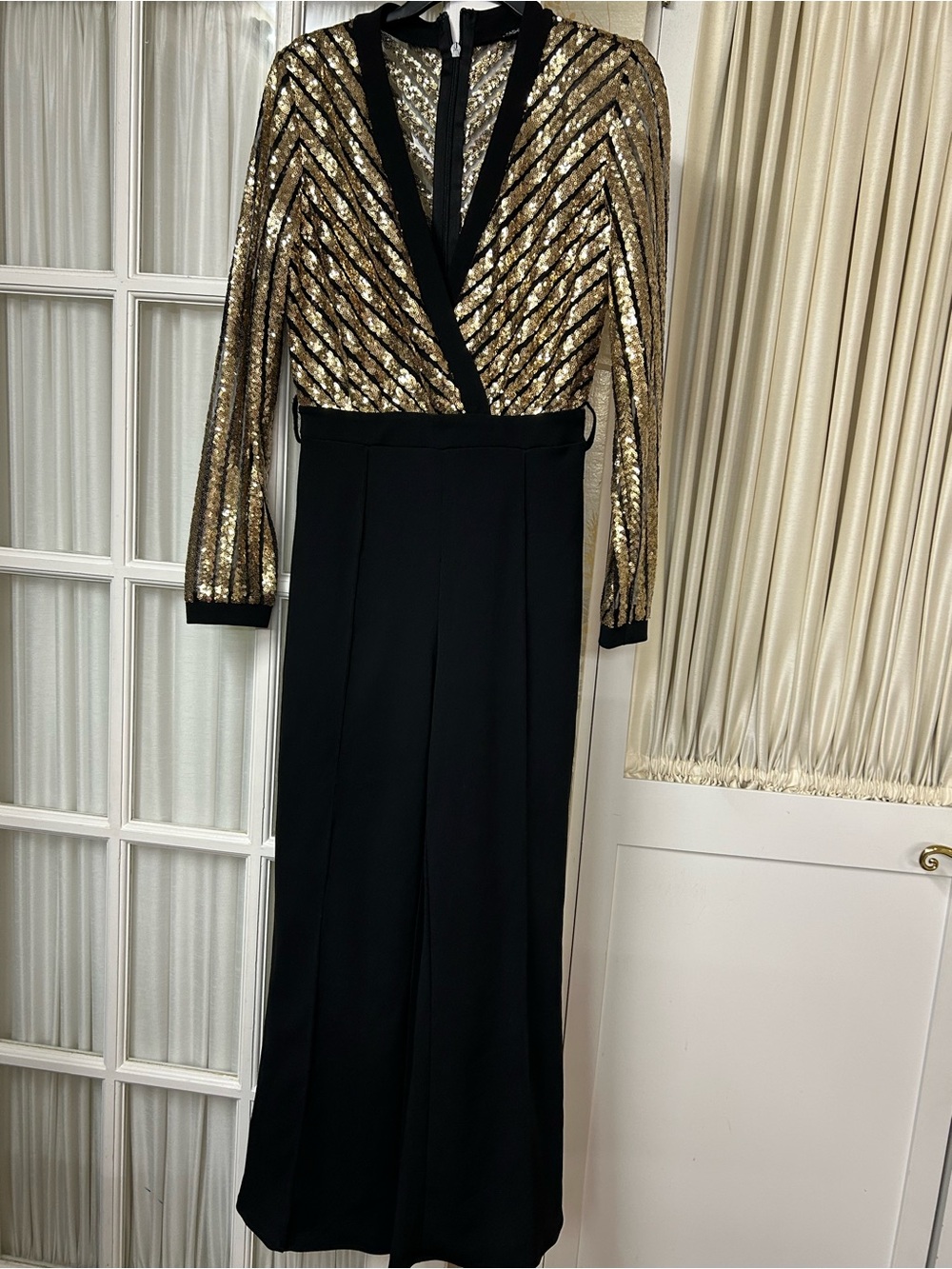 Fashion Nova Overlap Front Plunging V Sequin Jumpsuit - Picture 4 of 8